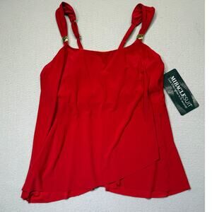 Miraclesuit Razzle Dazzle Asymmetrical-Drape Tankini Top Cayenne 16W $142